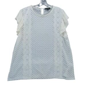 Suzanne Betro‎ Crochet Trim Top Ruffle Sleeve Blouse Open Knit Sz 2X